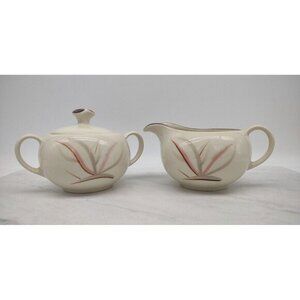 MCM Porcelain Sugar and Creamer‎ Dragon Flower Winfield Pottery USA Hand Crafted
